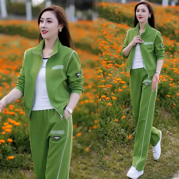 运动套装女2025春秋新款时尚洋气休闲立领卫衣阔腿裤显瘦两件套潮
