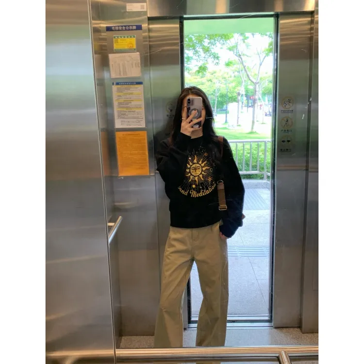 韩系老钱风松弛感女装休闲印花长袖上衣复古垂感直筒阔腿长裤套装