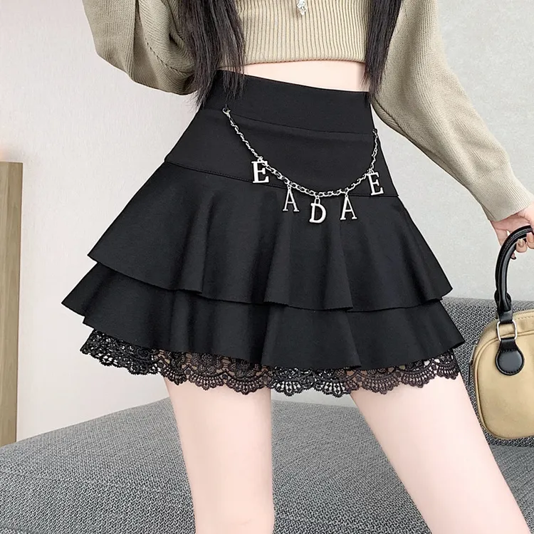 韩版半身裙女2025秋季新款松紧腰个性蛋糕裙高腰蕾丝修身显瘦短裙