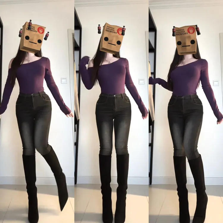 一只予【古早韩女】单扣丰胯弹力小脚裤牛仔裤美胯显身材显瘦黑灰