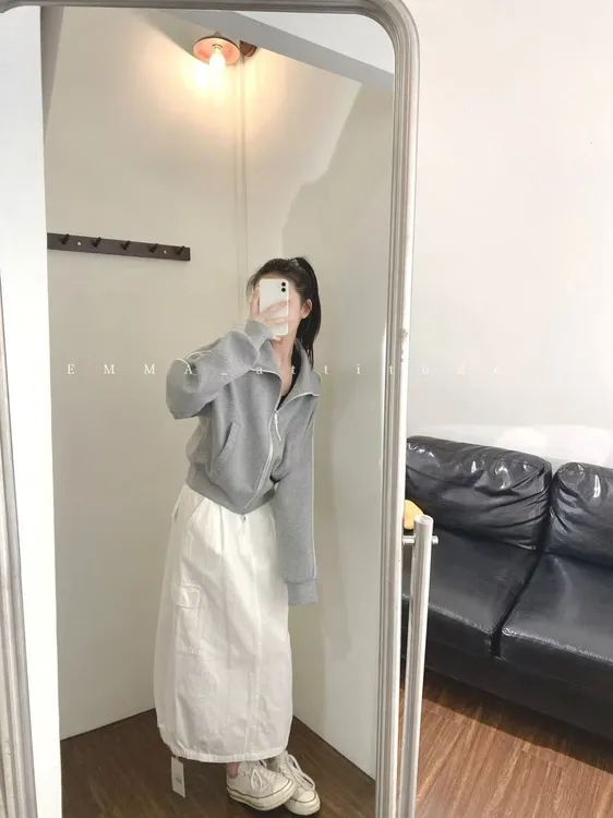 2025秋季新款韩系气质慵懒风灰色外套气质高腰显瘦半身裙两件套装