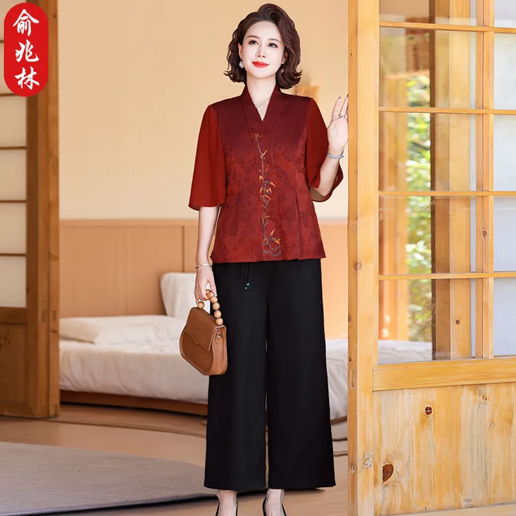 俞兆林喜婆婆婚宴装两件套上衣裤子新中式喜服妈妈装夏季国风套装