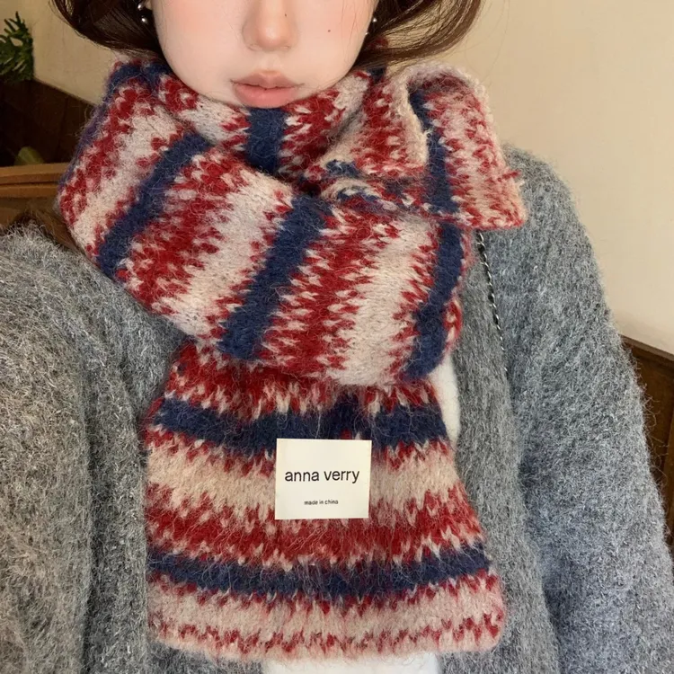 【费尔岛米兰格】羊毛彩色条纹拼色针织围巾韩系氛围感女加绒围脖