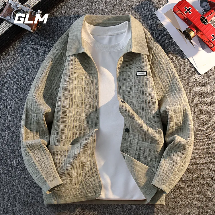 GLM轻奢时尚针织开衫男翻领毛衣秋冬季高端外套潮流休闲百搭线衣