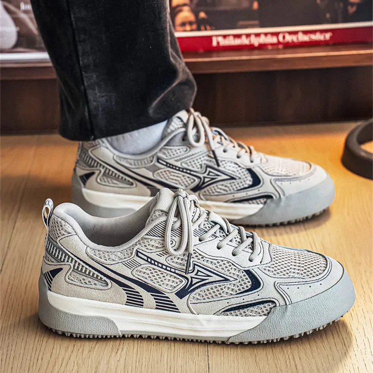 休闲板鞋皮革拼接国潮夏季厚底透气休闲风低帮运动小众高级感男鞋