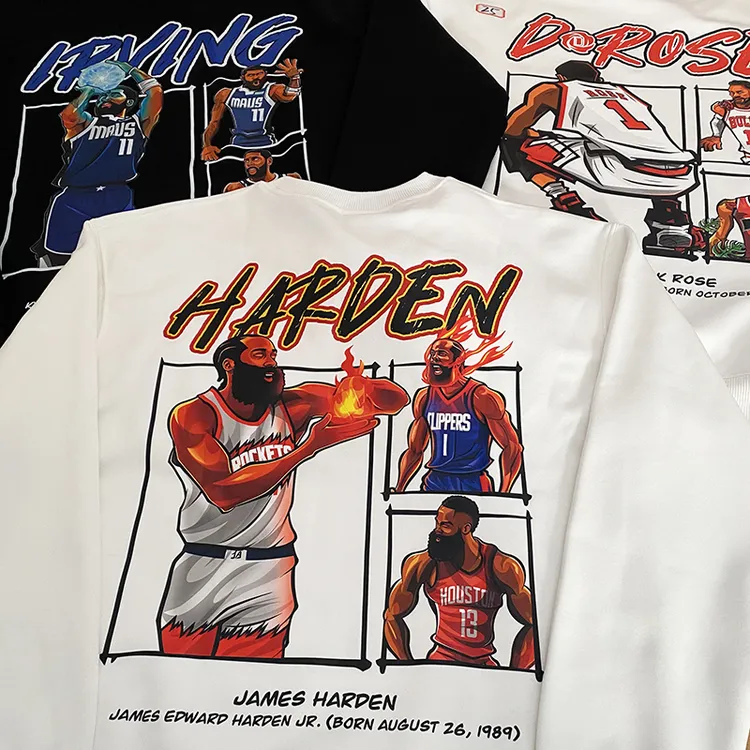 卡通风篮球个性卫衣手绘动漫美式长袖秋冬运动潮牌满背图案卫衣