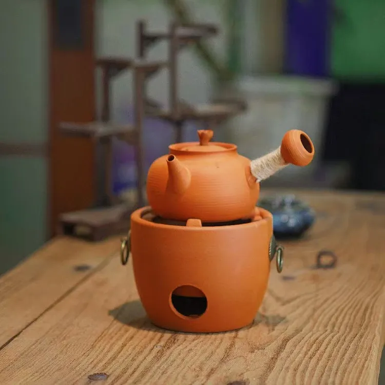 鸡蛋黄花蕾【千水】潮汕功夫茶手拉侧把茶壶卡盖炭炉烧水壶砂铫壶