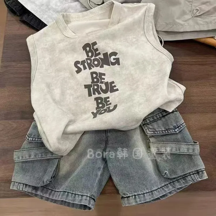 男夏季韩版日式套装男童短衣短裤洋气坎肩无袖童装时尚宽松