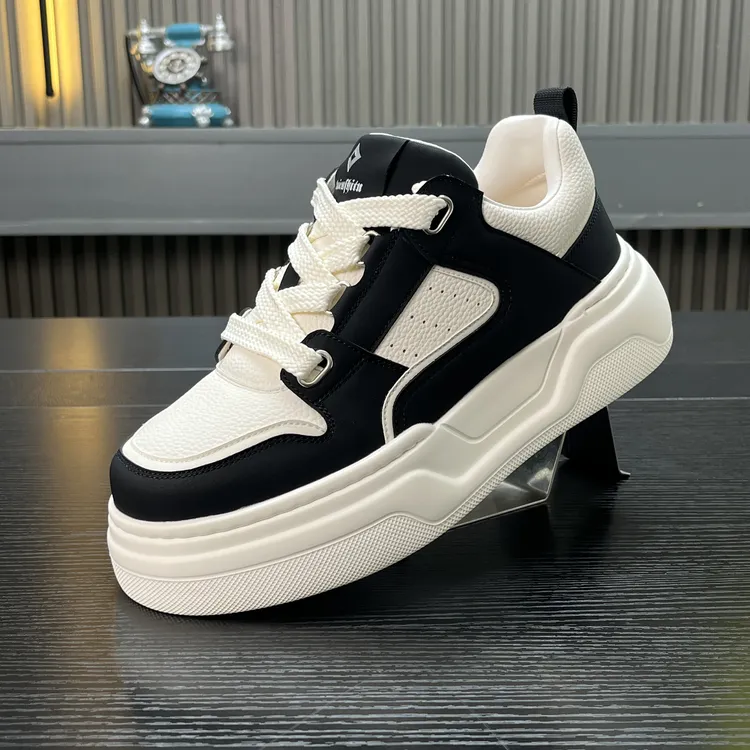 潮流防滑低帮拼色时尚休闲鞋潮鞋百搭真皮四季男鞋厚底