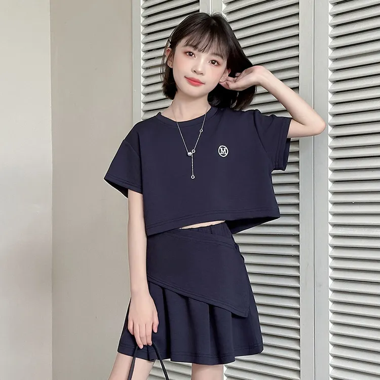 女童套装夏季2025新款儿童洋气时髦短袖T恤中大童女孩裙裤两件套