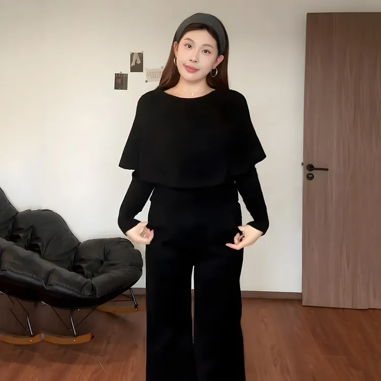 大码设计感气质斗篷毛衣针织衫女秋冬微胖mm遮肉显瘦内搭外穿上衣