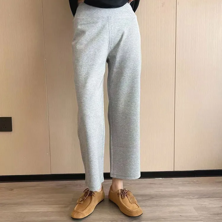 欧货灰色直筒休闲裤女早秋新款大码梨型身材宽松显瘦高腰阔腿裤子
