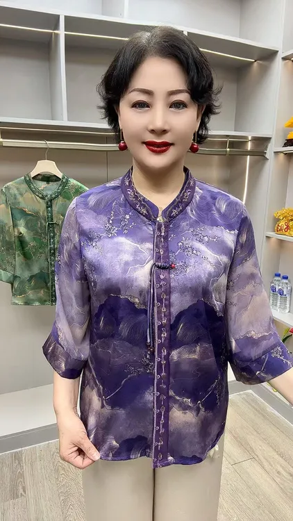 FY#8688开衫-7分袖  衣长63  中老年女装 夏季新款网纱刺绣妈妈衫
