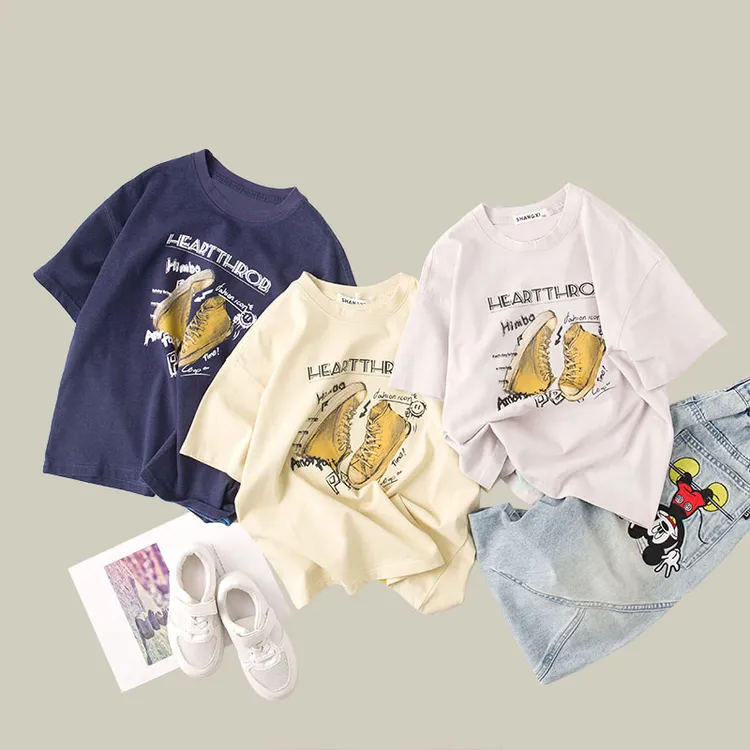吴小越w1033男童韩版短袖数码印花T恤2025款儿童夏季韩版上衣