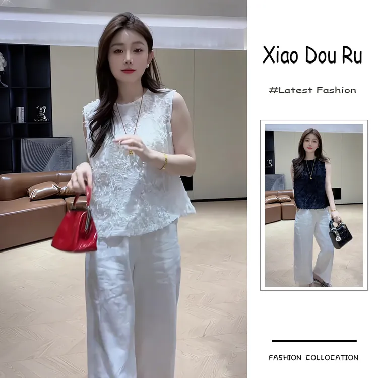 夏季流行穿搭一整套新款2025韩系高级感气质流苏上衣阔腿裤两件套