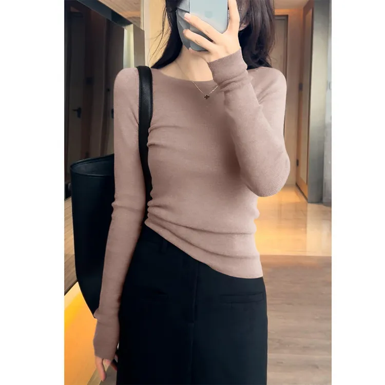 复古洋气一字领打底上衣女装2025秋季新款修身显瘦长袖针织衫毛衣