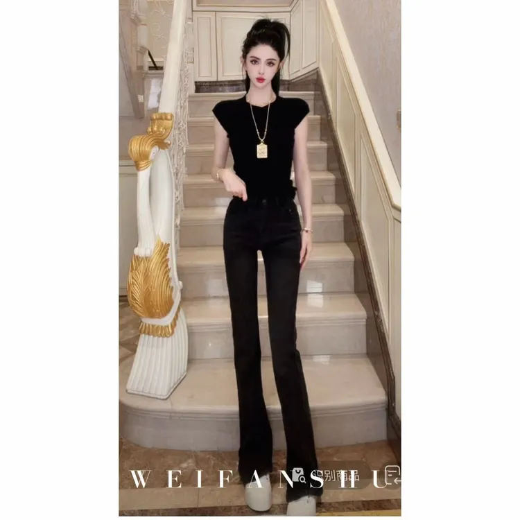 WEIFANSHU/魏凡舒【曲线修容】秋冬新款时尚气质百搭显瘦马蹄牛仔裤