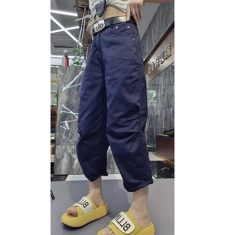 高腰直筒休闲裤女2025夏季薄款大码洋气百搭宽松八分弯刀香蕉裤子