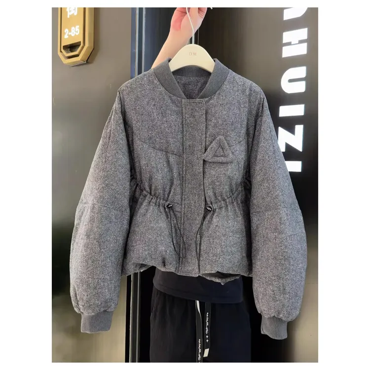 欧货轻奢洋气高级感灰色收腰棉服女2025巨好看的冬装短款厚外套