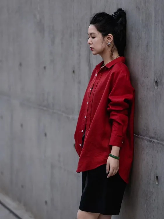 加莉精选【珊瑚】高定版老亚麻衬衫-分码