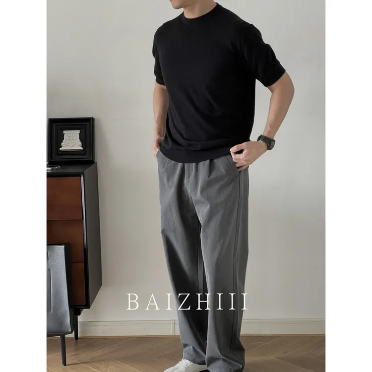 【福利】「老钱男装纯棉针织」轻薄夏季简约圆领短袖纯色t恤