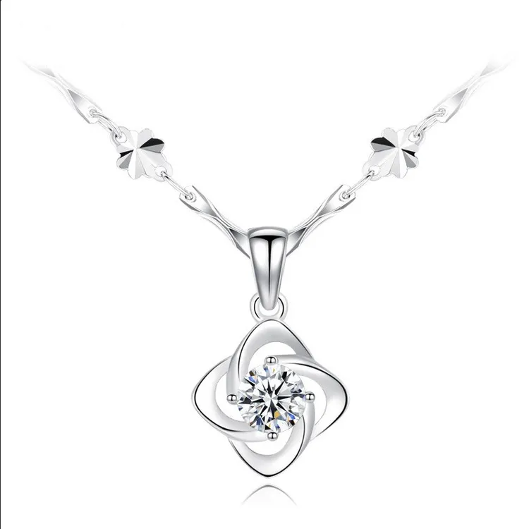 足银银制品 999银项链女四叶草锁骨吊坠2021新款首饰生日礼物