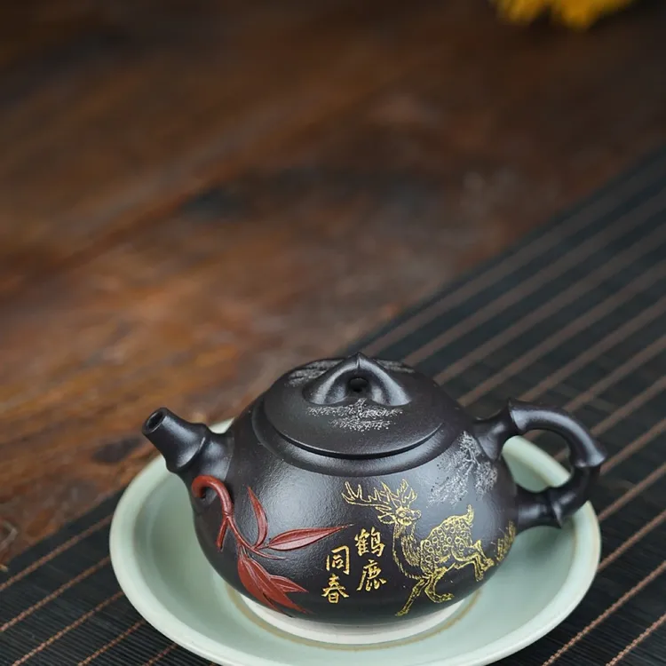 双工新品【竹节石瓢】300cc 泥料：家藏古乌泥