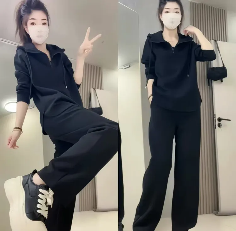 秋季韩版遮肉套装2025新款宽松显瘦时尚休闲外穿简约气质两件套女