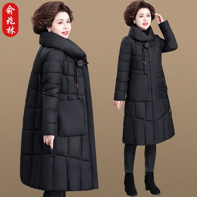 俞兆林中年妈妈羽绒棉服过膝冬季新款中国风保暖棉衣显瘦棉袄外套