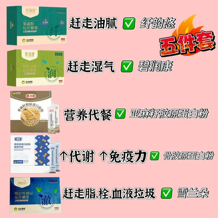 金木集团/碧润康/纤韵悠/亚麻籽/骨胶原/雪兰朵压片糖果共5件