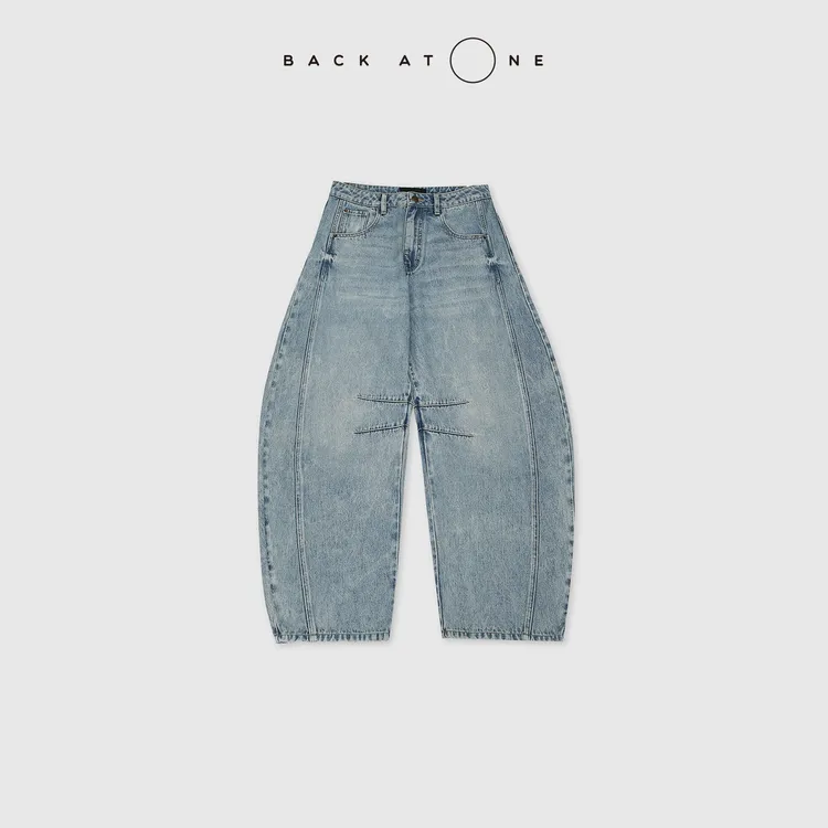 BACKATONE“层次丹宁”立体弯刀随性慵懒做旧牛仔裤 BFF-2DI079C-K
