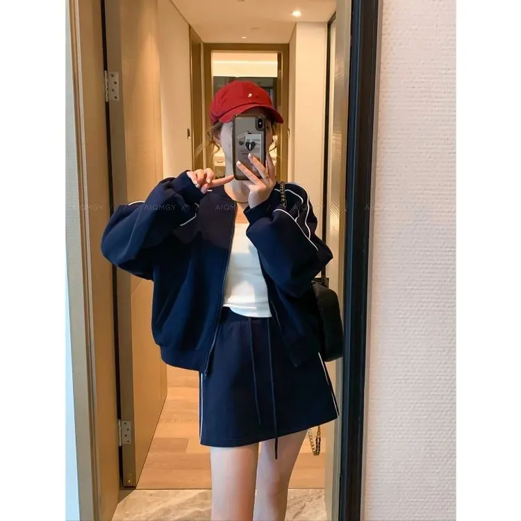 休闲运动套装女春秋装显高洋气夹克外套短裙裤气质减龄两件套卫衣