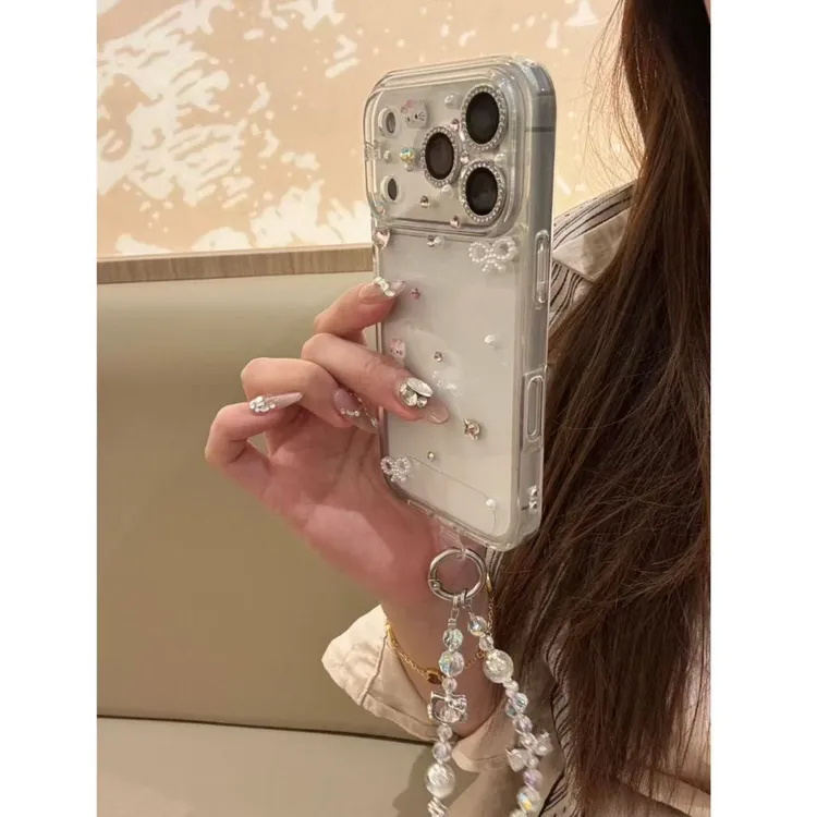 少女精孔透明kt爱心粉钻手链适用iPhone17pro手机壳苹果16Pro新15