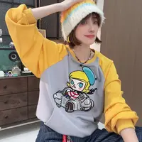 Apr.【泡泡糖】秋季新款重工贴布绣口袋插肩袖撞色拼接T恤女25ST527