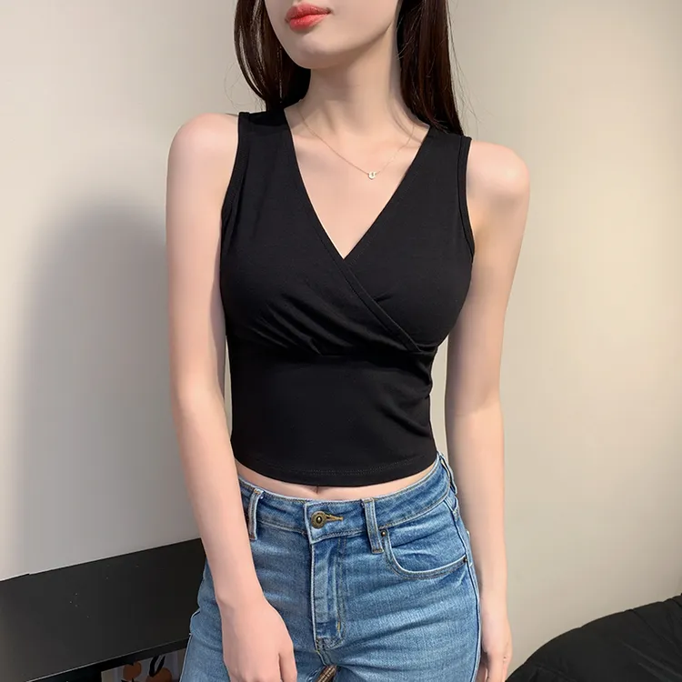 黑色短款吊带背心女夏季外穿新款打底内搭无袖性感V领设计感上衣