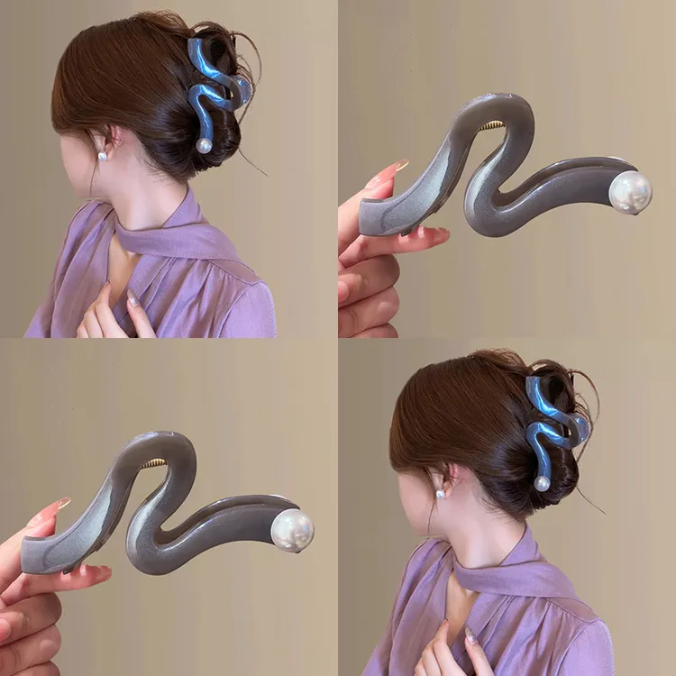 韩国设计师款人鱼姬梦幻波浪珠珠抓夹女大号大量多鲨鱼夹盘发头饰
