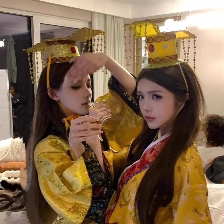 新款大胆龙图发箍2024万圣节cos皇帝帽成人生日表演道具皇上头冠