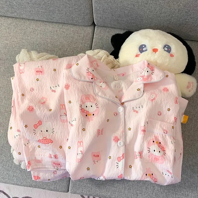 新款甜美可爱春秋季长袖居家服云朵棉洋气简约长裤中大童卡通套装