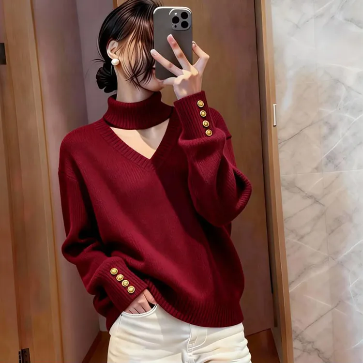 时尚轻熟风镂空针织衫秋冬新款软糯内搭巨好看气质显瘦打底毛衣女