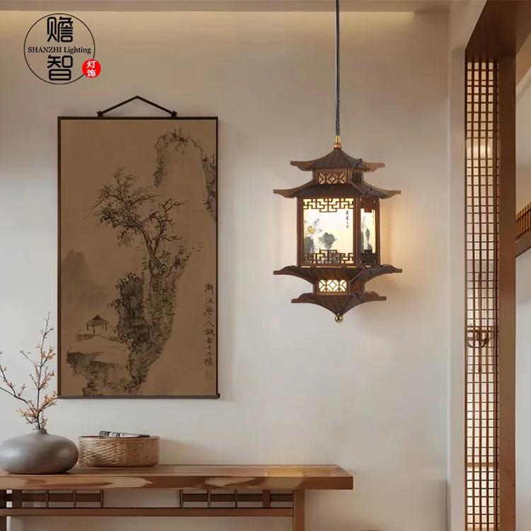 新中式宋代美学禅意茶室餐厅仿古建筑房子凉亭玄关灯六角凉亭吊灯
