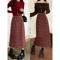 6677-大码女装胖MM秋季韩式显瘦潮流高腰格子半身裙