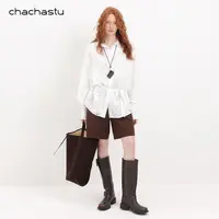 CHACHASTU【深秋】整件有里衬 重工花园蕾丝料层次绑腰带衬衫K46