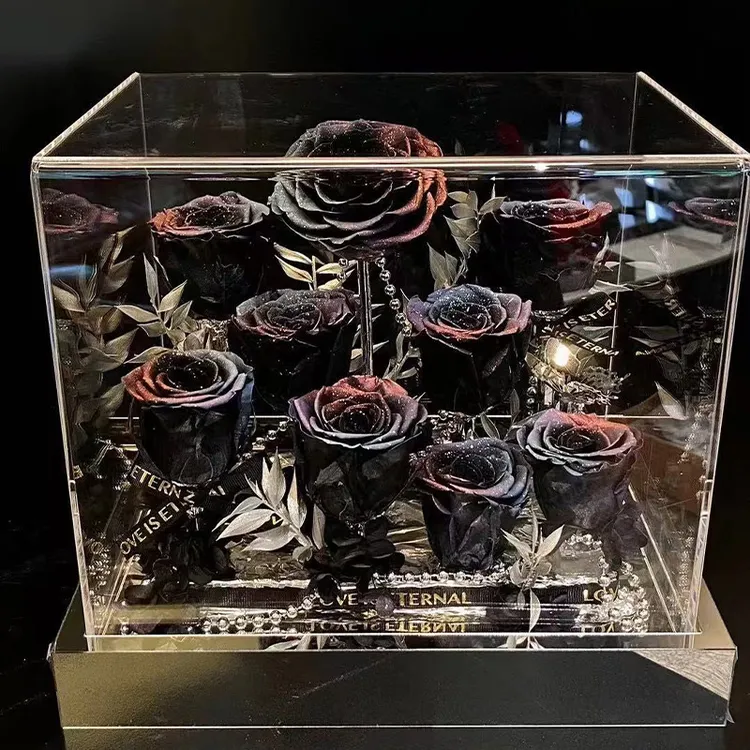 圣诞节氛围感永生花玫瑰花束礼盒送女生生日礼物真花标本居家摆件