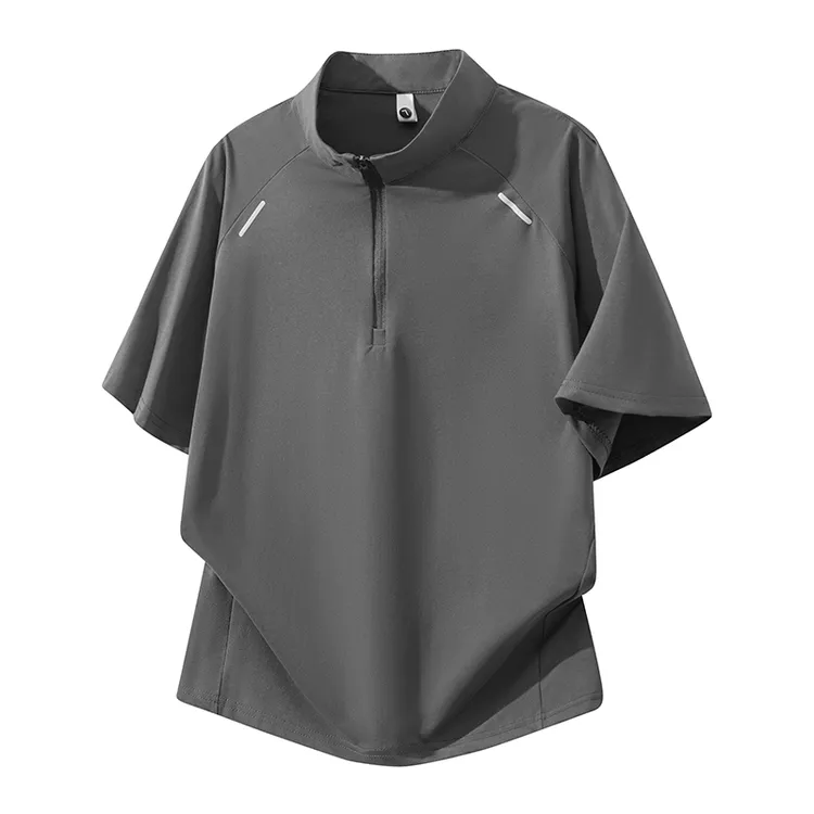 户外运动休闲速干短袖T恤吸汗男士大码夏季韩版潮流立领拉链半袖