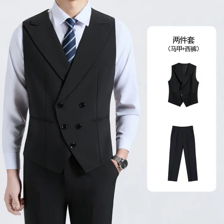 常规款四季通用英伦风伴郎修身型西装领马甲上班男青少年双排扣