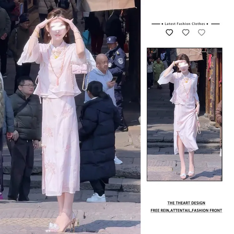 新中式穿搭一整套女2025新款国风高级感上衣气质显瘦半身裙两件套