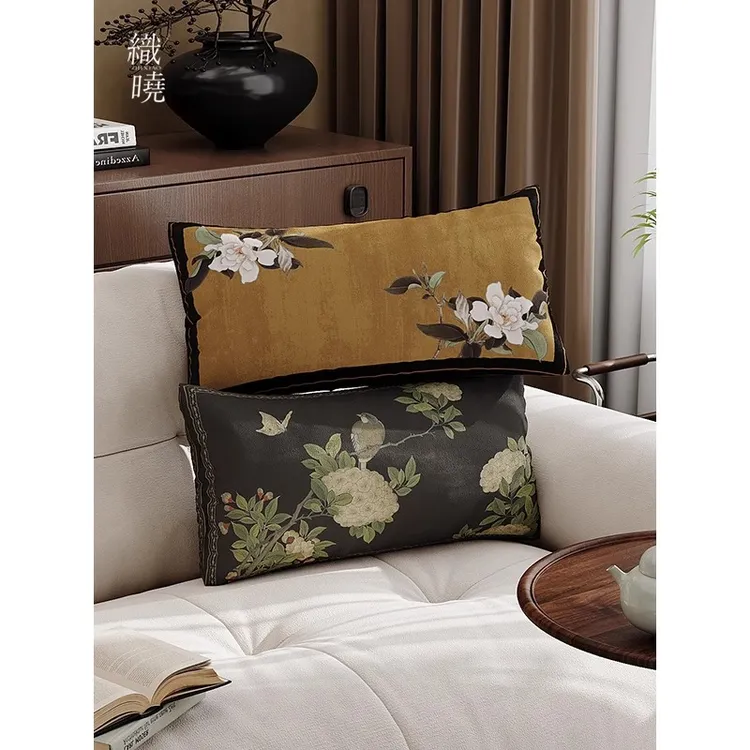 新中式客厅沙发抱枕长条法式中古风靠垫床头靠背垫复古腰枕可拆洗