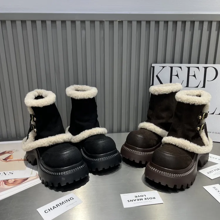 6619-1中筒套筒圆头防滑女鞋注压加厚马丁靴百搭冬季厚款