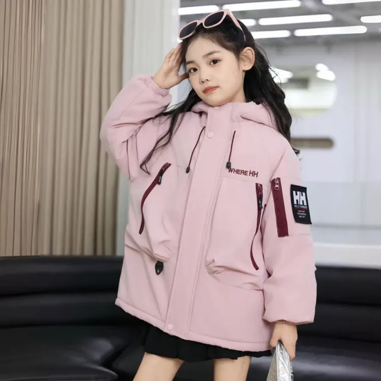 女童冬款加绒加厚棉服中大童百搭休闲外套冬季款外套洋气时尚百搭
