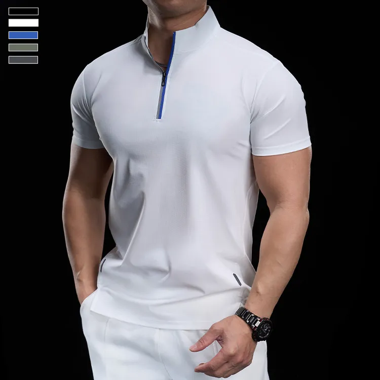 霸道肌肉 2025夏男跑步训练运动健身上衣速干高弹排汗立领短袖t恤